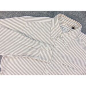 Spier & Mackay Dress Shirt Mens Brown White 15.5x33 Striped Oxford Long Sleeve